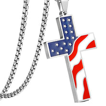 Load image into Gallery viewer, GUNGNEER Stainless Steel Christian Cross Amerian Flag Necklace God Jewelry For Men Women