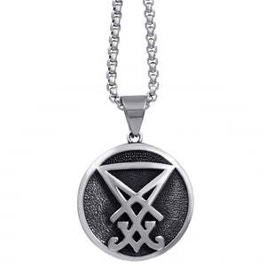 GUNGNEER Stainless Steel Sigil Of Lucifer Pendant Necklace Satan Occult Jewelry For Men