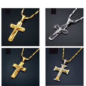 GUNGNEER Cross Necklace Stainless Steel Christian Pendant Jewelry Accessory For Men Women