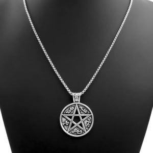 GUNGNEER Stainless Steel Wicca Pentagram Pendant Necklace Bracelet Jewelry Set Men Women
