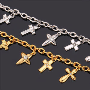 GUNGNEER Christian Necklace Cross Sun Sola Crystal Chain Bracelet Jewelry Accessory Set
