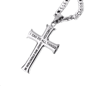 GUNGNEER I Can Do All Things Christ Cross Pendant Necklace God Jesus Jewelry For Men Women