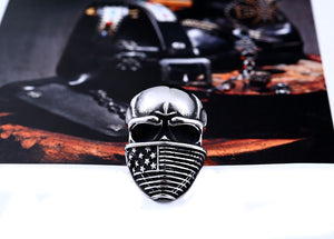 GUNGNEER American Flag Skeleton Skull Ring Stainless Steel Gothic Jewelry Accessories Men Women