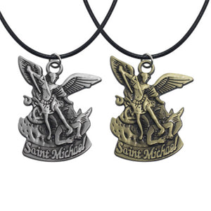 GUNGNEER Prayer Angel Wing St Michael Necklace Rope Chain Jewelry For Men Women