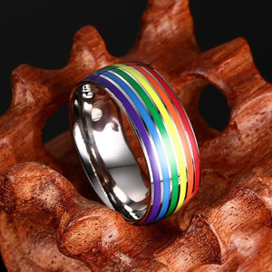 GUNGNEER Pride Rainbow Necklace Stainless Steel LGBT Ring Jewelry Set For Men Women