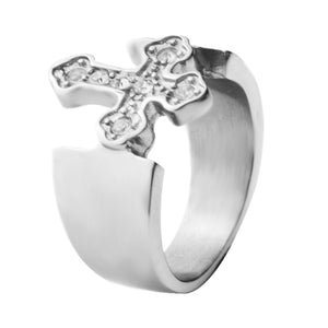 GUNGNEER Stainless Steel Christ Victorian Budded Cross Band Ring Jewelry Accessories Men Women