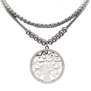 GUNGNEER Wicca Pentagram Tree of Life Crystal Stainless Steel Pendant Necklace Jewelry Men Women