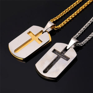 GUNGNEER Christian Necklace Dog Tag Bible Cross Pendant Jewelry Accessory For Men Women