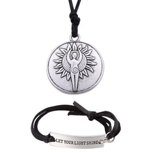 Load image into Gallery viewer, GUNGNEER Antique Wiccan Goddess Pendant Necklace Leather Bracelet Stainless Steel Jewelry Set