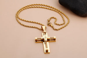 GUNGNEER Multilayer Christian Pendant Necklace Cross Jesus Gift Accessory For Men Women