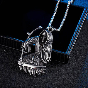 GUNGNEER Gothic Punk Grim Reaper Pendant Necklace Skull Jewelry Accessories Men Women