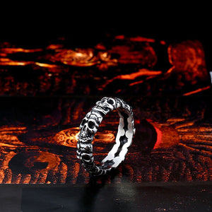 GUNGNEER Stainless Steel Gothic Skull Necklace Biker Ring Men Women Halloween Jewelry Set