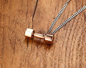 GUNGNEER Stainless Steel Dumbbell Gym Sport Fitness Barbell Pendant Necklace Jewelry Men Women