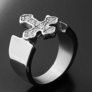 GUNGNEER Stainless Steel Christ Victorian Budded Cross Band Ring Jewelry Accessories Men Women