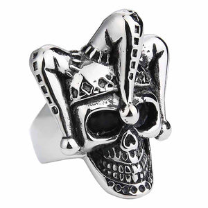 GUNGNEER Gothic Joker Clown Skull Ring Stainless Steel Punk Biker Halloween Jewelry Men Women