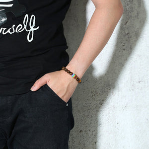GUNGNEER Rainbow Beaded Bracelet Wood Bangle Gay Lesbian Jewelry Gift For Men Women