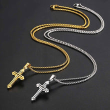 Load image into Gallery viewer, GUNGNEER Stainless Steel Double Layer Christian Cross Ring Pendant Necklace Jewelry Set