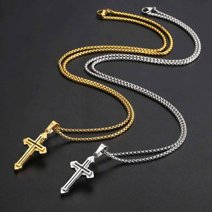 GUNGNEER Stainless Steel Double Layer Christian Cross Ring Pendant Necklace Jewelry Set