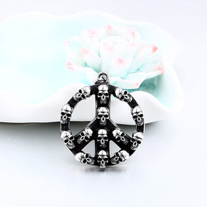 GUNGNEER Punk Rock Skull Skeleton Pendant Necklace Ring Stainless Steel Halloween Jewelry Set