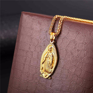 GUNGNEER Christian Classic Mother of God Mary Pendant Necklace Wheat Chain Jewelry Talisman