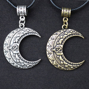 GUNGNEER Moon Mandala Lotus Flower Necklace Wicca Crescent Ring Jewelry Set For Men Women