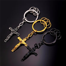 Load image into Gallery viewer, GUNGNEER Stainless Steel Shield Christian Necklace Cross Jesus Key Chain Jewelry Accessory Set