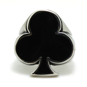 GUNGNEER Stainless Steel Black Cool Club Lucky Ring Playing Cards Poker Jewelry Men Women