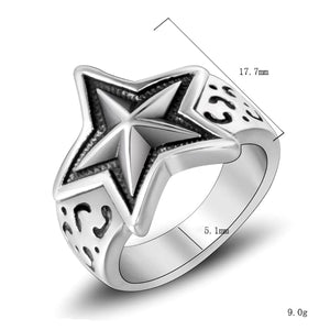 GUNGNEER Wicca Pentagram Five Point Star Pattern Twisted Ring Stainless Steel Punk Jewelry Set