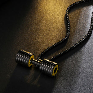 GUNGNEER Stainless Steel Barbell Dumbbell Pendant Necklaces Sport Body Gym Strength Jewelry