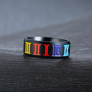 GUNGNEER LGBT Rainbow Pride Ring Stainless Steel Lesbian Gay Jewelry For Men Women