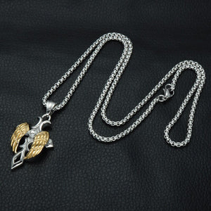 GUNGNEER Cross Necklace God Christ Wing Pendant Stainless Steel Jewelry For Men Women