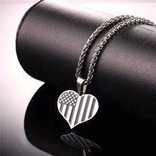 Load image into Gallery viewer, GUNGNEER Stainless Steel US American Flag Heart Shape Pendant Necklace Jewelry Accessories