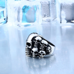 GUNGNEER Stainless Steel Gothic Motorbiker Punk Skull Ring Jewelry Accessories Men Women