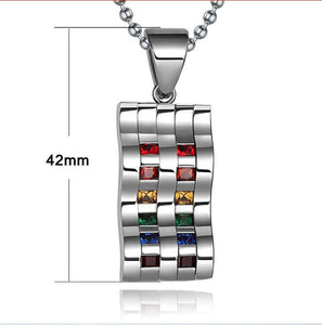 GUNGNEER Stainless Steel Pride Ring Rainbow Pendant Necklace LGBT Jewelry Set Gift