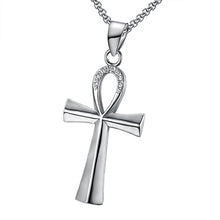 Load image into Gallery viewer, GUNGNEER Egyptian Ankh Cross Necklace Cuban Chain Bracelet Stainless Steel Pyramid Jewelry Set