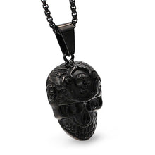 Load image into Gallery viewer, GUNGNEER Stainless Steel Sugar Floral Skull Skeleton Pendant Necklace Biker Jewelry Men Women