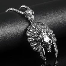 Load image into Gallery viewer, GUNGNEER Stainless Steel Skeleton Skull Indian Chief Pendants Necklaces Gothic Biker Jewelry
