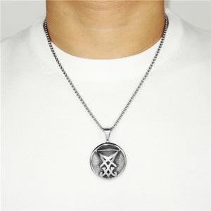 GUNGNEER Stainless Steel Sigil Of Lucifer Pendant Necklace Biker Jewelry Accessory For Men