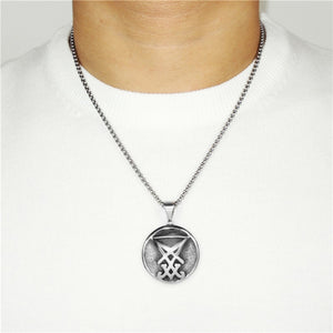 GUNGNEER Stainless Steel Sigil Of Lucifer Pendant Necklace Satan Occult Jewelry For Men