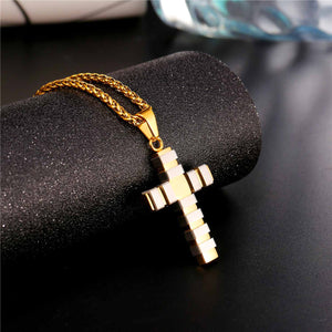GUNGNEER Stainless Steel Christian Necklace God Cross Band Ring Jesus Jewelry Set Men Women