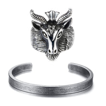 Load image into Gallery viewer, GUNGNEER Satanic Goat Head Baphomet Rings Stainless Steel Bracelet Jewelry Set Accessory