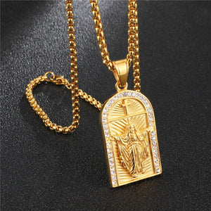 GUNGNEER Christian Cross Necklace Jesus Pendant Jewelry Accessory Gift For Men Women