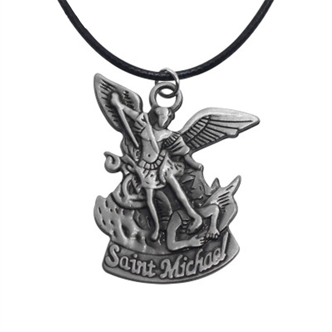 GUNGNEER Prayer Angel Wing St Michael Necklace Rope Chain Jewelry For Men Women