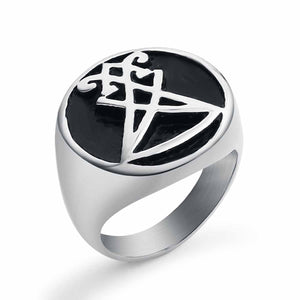 GUNGNEER Men's Sigil Of Lucifer Ring Stainless Steel Awesome Satan Ring Jewelry For Biker