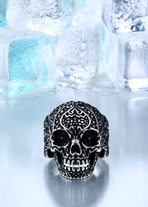 GUNGNEER Classic Garden Flower Skull Ring Biker Punk Halloween Jewelry Accessories Men Women