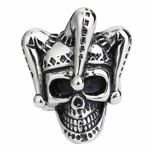 GUNGNEER Gothic Joker Clown Skull Ring Stainless Steel Punk Biker Halloween Jewelry Men Women