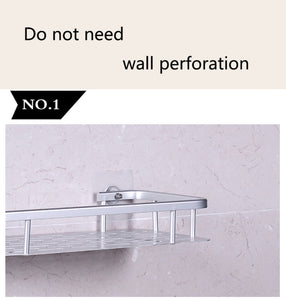 2TRIDENTS Creative Wall Mount With Screws Stylish Stainless Steel Bathroom Shelf Storage Organizer