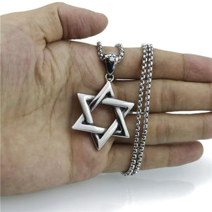 GUNGNEER Stainless Steel Men's David Star Pendant Necklace Jewish Occult Jewelry Gift