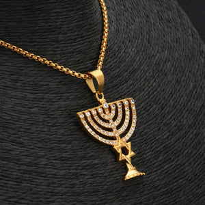 GUNGNEER David Star Menorah Necklace Hexagram Israel Jewelry Accessory For Men Women