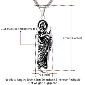 GUNGNEER Stainless Steel Jesus Cross Necklace Saint Benedict Keychain Christian Jewelry Set
